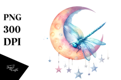 Boho Baby Dragonfly Sleeping on the Moon PNG Product Image 1