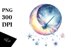 Boho Baby Dragonfly Sleeping on the Moon PNG Product Image 1
