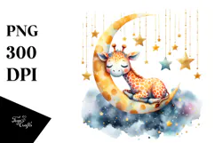 Boho Baby Giraffe Sleeping on the Moon PNG Product Image 1
