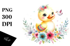 Colorful Duck Floral Watercolor Clipart Product Image 1