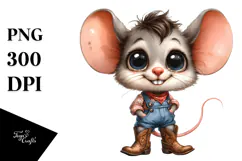 Watercolor Baby Mouse Cowboy Boots Clipart Product Image 1