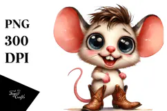 Watercolor Baby Mouse Cowboy Boots Clipart Product Image 1