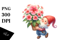Cute Gnome Floating Impatiens Watercolor Clipart Product Image 1