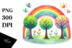 Cute Watercolor Rainbow Trees PNG Product Image 1