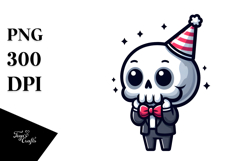 Cartoony Cute Skull with Birthday Hat PNG Product Image 1