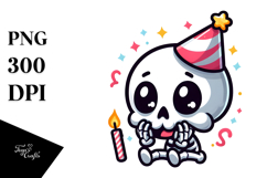 Ridiculously Cute Skull with Birthday Hat, Transparent PNG Product Image 1