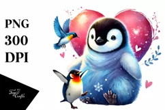 Colorful Baby Penguin with Heart PNG Product Image 1