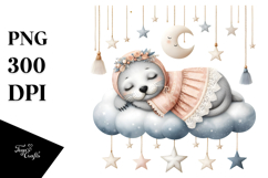 Boho Baby Seal Sleeping on Moon, PNG Product Image 1