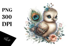 Digital Watercolor Baby Peacock, Transparent PNG Product Image 1