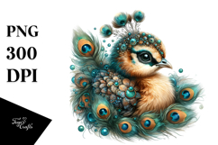 Digital Adorned Cute Baby Peacock PNG Product Image 1