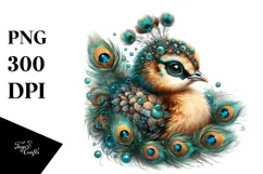 Digital Adorned Cute Baby Peacock PNG Product Image 1