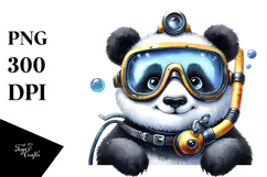 Funny Whimsical Panda Scuba Helmet Clipart Product Image 1