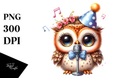 Cute Baby Owl with Party Hat PNG Product Image 1