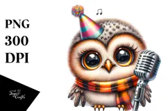 Cute Baby Owl with Party Hat PNG Product Image 1