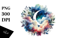 Vibrant Abstract Moon with Foliage | Sublimation | Clipart Product Image 1