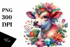 Colorful Baby Cow with Gemstone PNG Product Image 3
