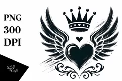 Simple Paintbrush Style Heart with Wings, High-Res PNG Product Image 1