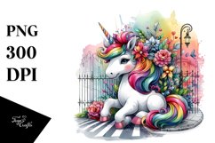 Colorful Baby Unicorn at Street Corner PNG Product Image 3