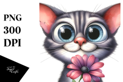 Expressive Cat with Flower | Clipart Product Image 1