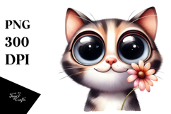 Expressive Confused Cat with Flower | Sublimation | Clipart Product Image 1