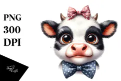 Funny Baby Cow with Bow and Tie PNG Product Image 1