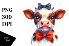 Funny Baby Cow with Bow and Tie PNG Product Image 1