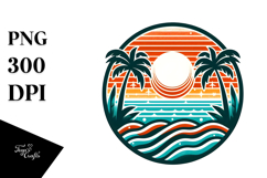 Retro Tropical Beach Sunset, PNG Product Image 1