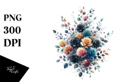 Colorful Watercolor Black Roses PNG Product Image 1