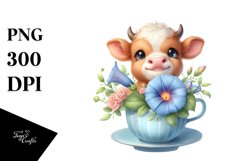 Highland Cow with Morning Glory PNG Product Image 1