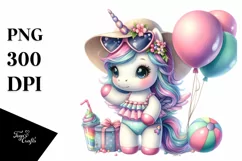 Pastel Baby Unicorn with Beachwear Clipart Product Image 1