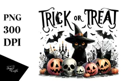 Trick or Treat BLACK CAT Halloween PNG Product Image 1
