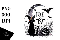 Trick or Treat BLACK CAT Halloween PNG Product Image 1