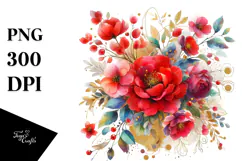 Colorful Watercolor with Red Flowers, PNG Product Image 1