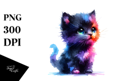 Simple Watercolor Drawing of Cute Baby Black Cat, Halloween Product Image 1