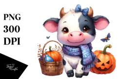 Cute Baby Cow in Halloween Scenery | Clipart Product Image 1