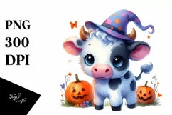 Cute Baby Cow in Halloween Scene | Clipart Product Image 3