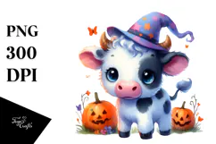 Cute Baby Cow in Halloween Scene | Clipart Product Image 1