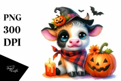 Cute Baby Cow in Halloween Scene | Clipart Product Image 1