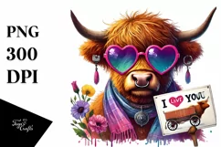 Highland Calf with Heart Shaped Sunglasses, Transparent PNG Product Image 1