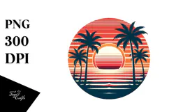 Retro Tropical Beach Sunset Clipart PNG Product Image 1