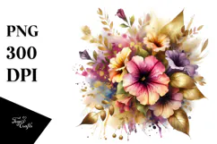 Vibrant Bouquet Gold Foil Clipart Product Image 1
