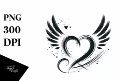 Simple Paintbrush Style Heart with Wings, High-Res PNG Product Image 1