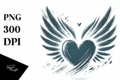 Simple Paintbrush Style Heart with Wings, High-Res PNG Product Image 1