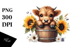 Cute Baby Highland Cow with Sunflower, PNG Product Image 3