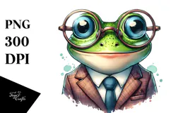 Funny Frog in Retro es and Suit | Sublimation Clipart Product Image 1