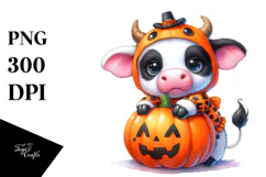 Cute Baby Cow Dressed for Halloween, Transparent PNG Product Image 1