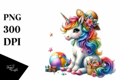 Colorful Unicorn Beach Scene PNG Product Image 1