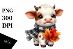 Funny Autumn Cow Leaves Clipart Product Image 1