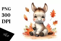 Baby Donkey Sitting with Autumn Leaves | Sublimation | Product Image 1