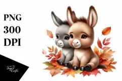 Baby Donkey Sitting with Autumn Leaves | Sublimation | Product Image 3